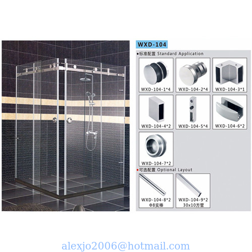 Bathroom Sliding Door System 104, Stainless Steel 304, Satin MIrror,  glass sliding door