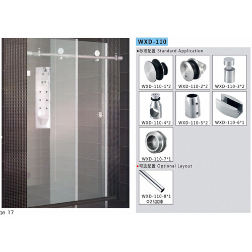 Bathroom Sliding Door System 110, Stainless Steel 304, Satin MIrror,  glass sliding door