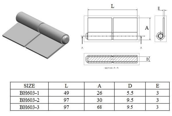 Flag Welding hinge (BH603, 1/2"X9/16", 5/8"X3/7", 5/8"X2"), self color or zinc plating finish