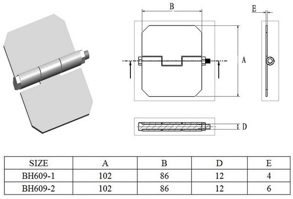 Welding hinge butt hinge BH609, 102X86X4mm, 102X86X6mm